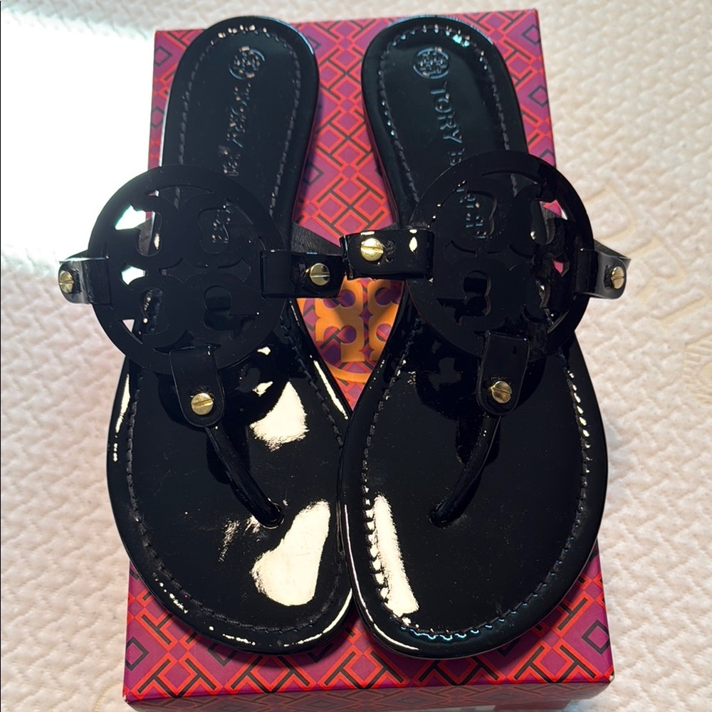 Tory Burch Black Sandals with Gold Studs